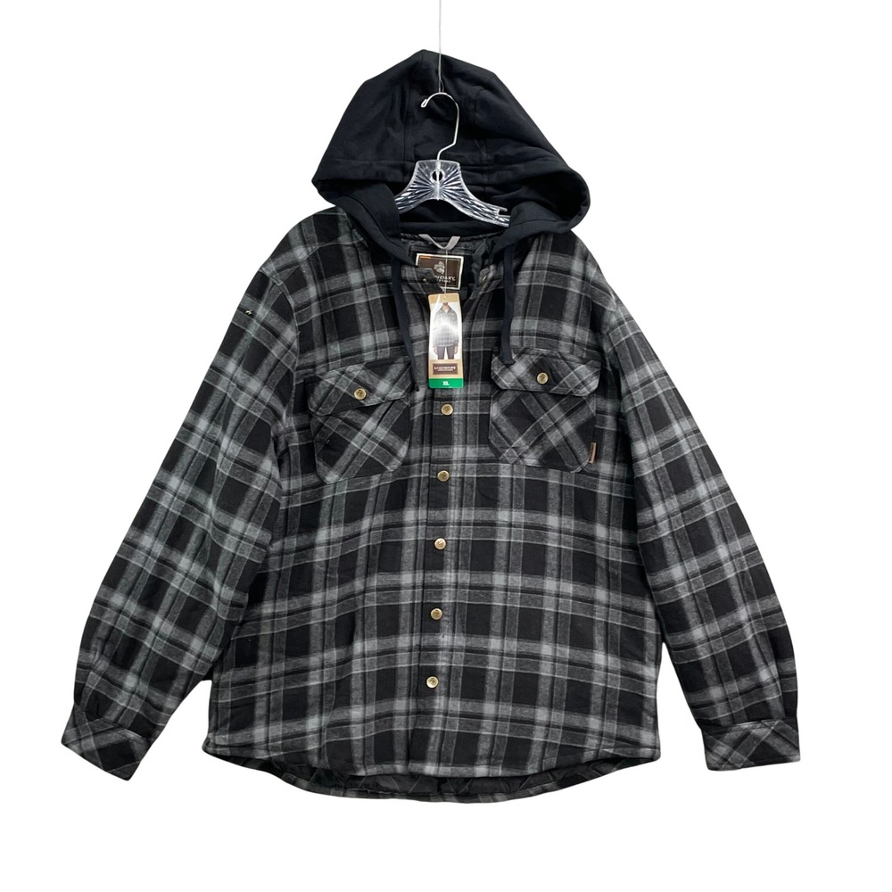 Legendary Outfitters Shirt Jacket Mens XL Black Quilted Flannel Hoodie Shacket
